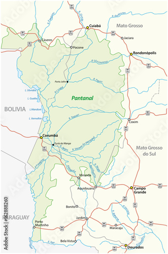 Map Pantanal, the largest tropical wetland in the world, Brazil