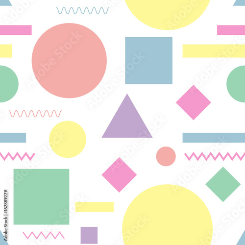 Seamless pattern. Geometric design texture. Simple colorful shapes for brochure, cover, textbook, notebook, schoolbook etc. Vector
