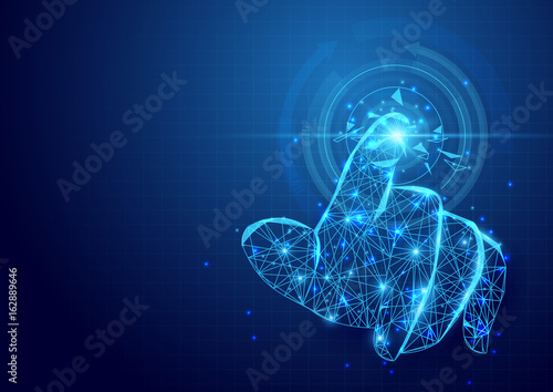 Hand touch the circle interface technology on blue background