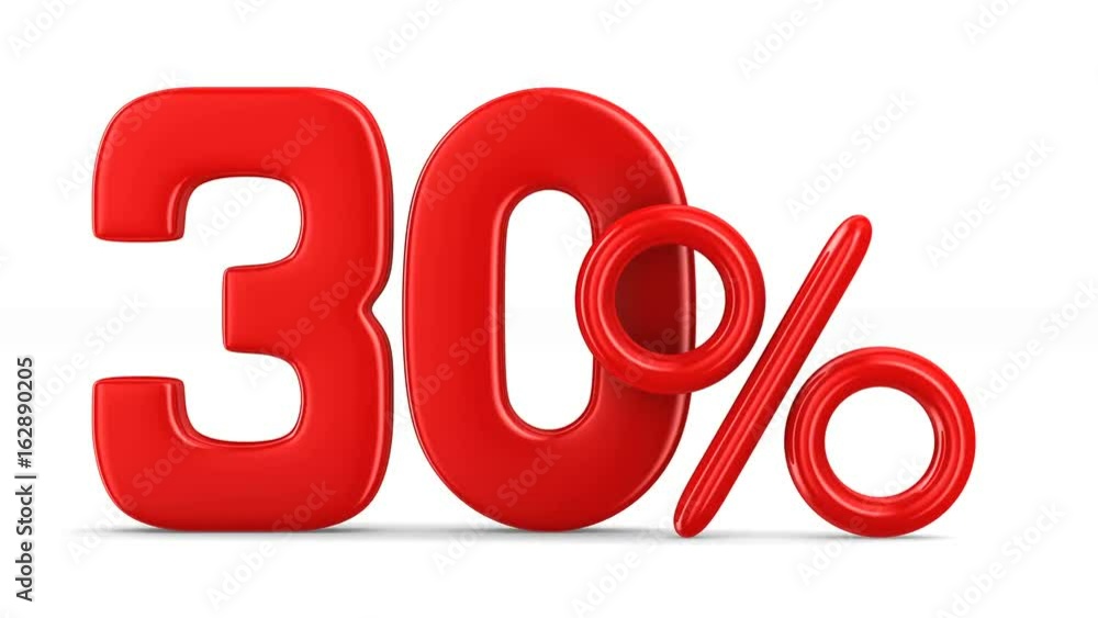 Thirty percent on white background. Isolated 3D render Thirty percent on white background. Isolated 3D render