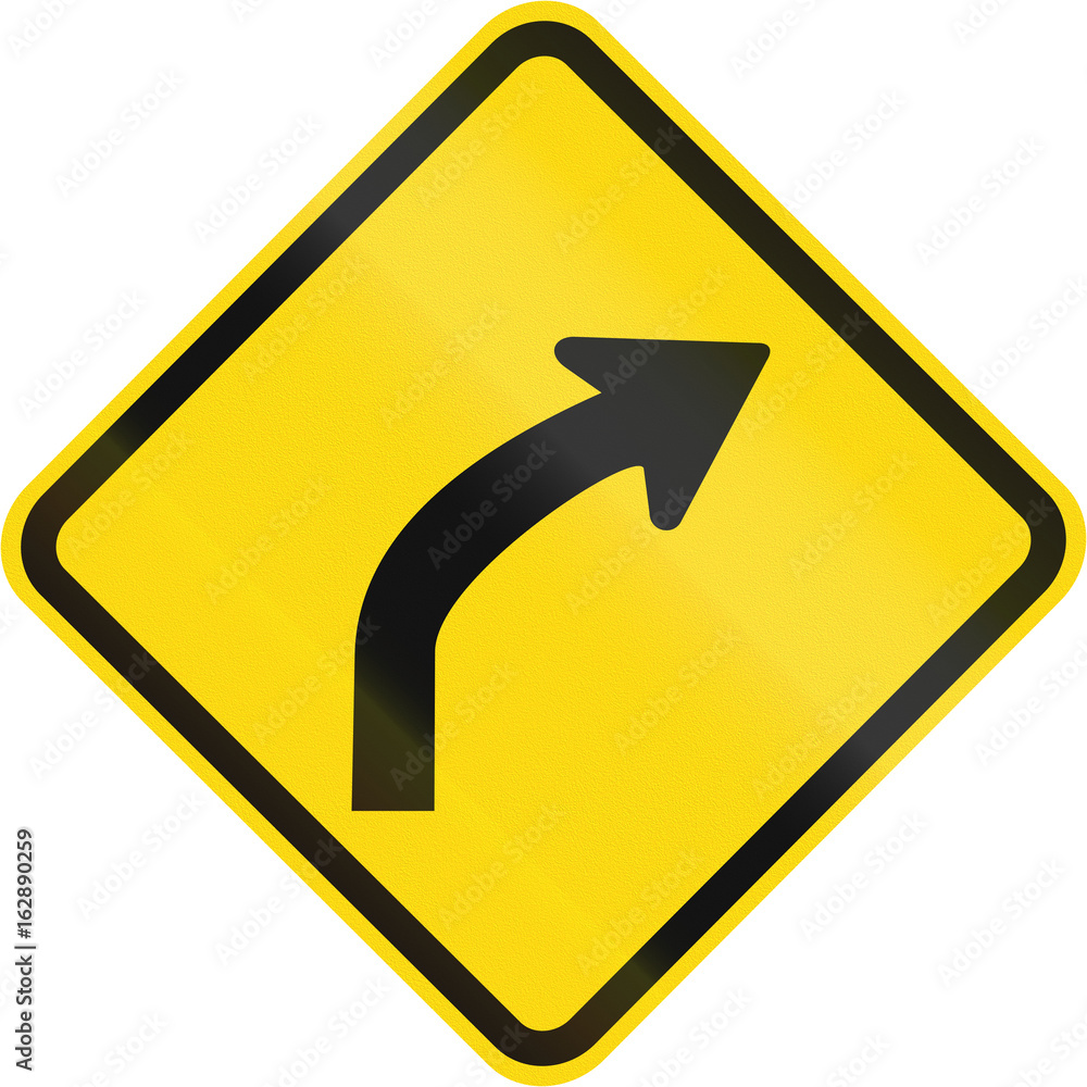 Road sign used in Brazil - Curve between 15 and 90 degrees to right Road sign used in Brazil - Curve between 15 and 90 degrees to right