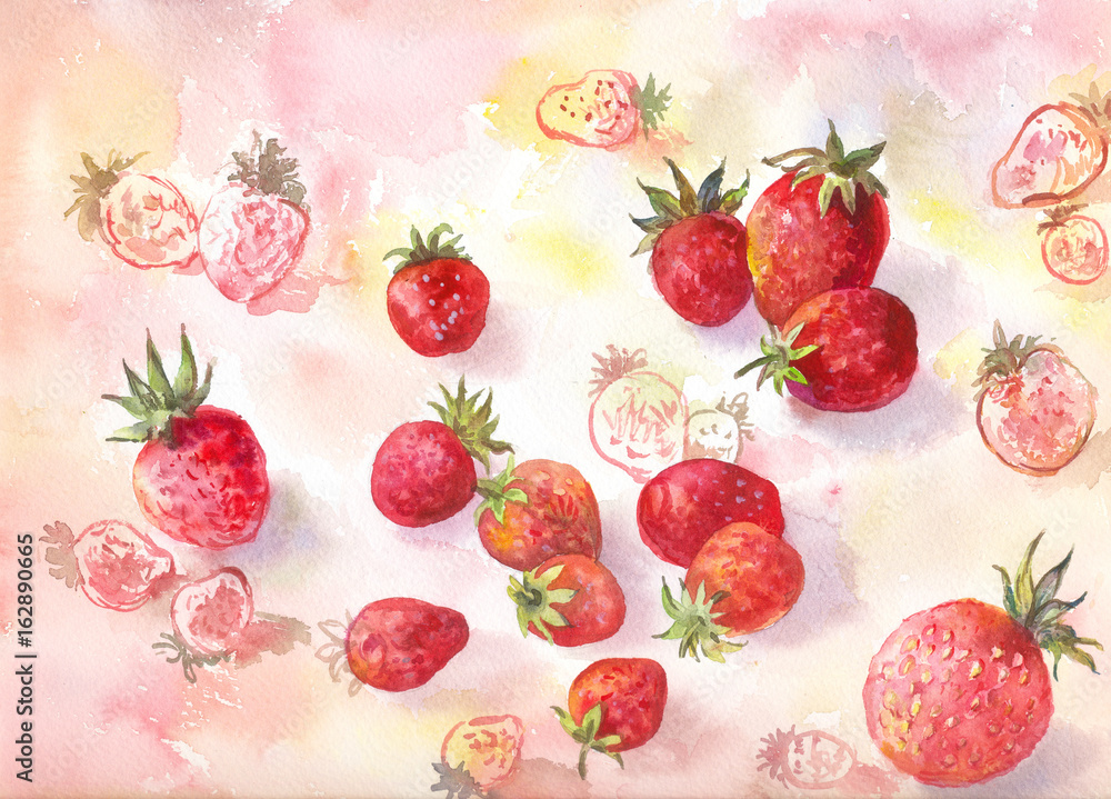 Strawberry watercolor background