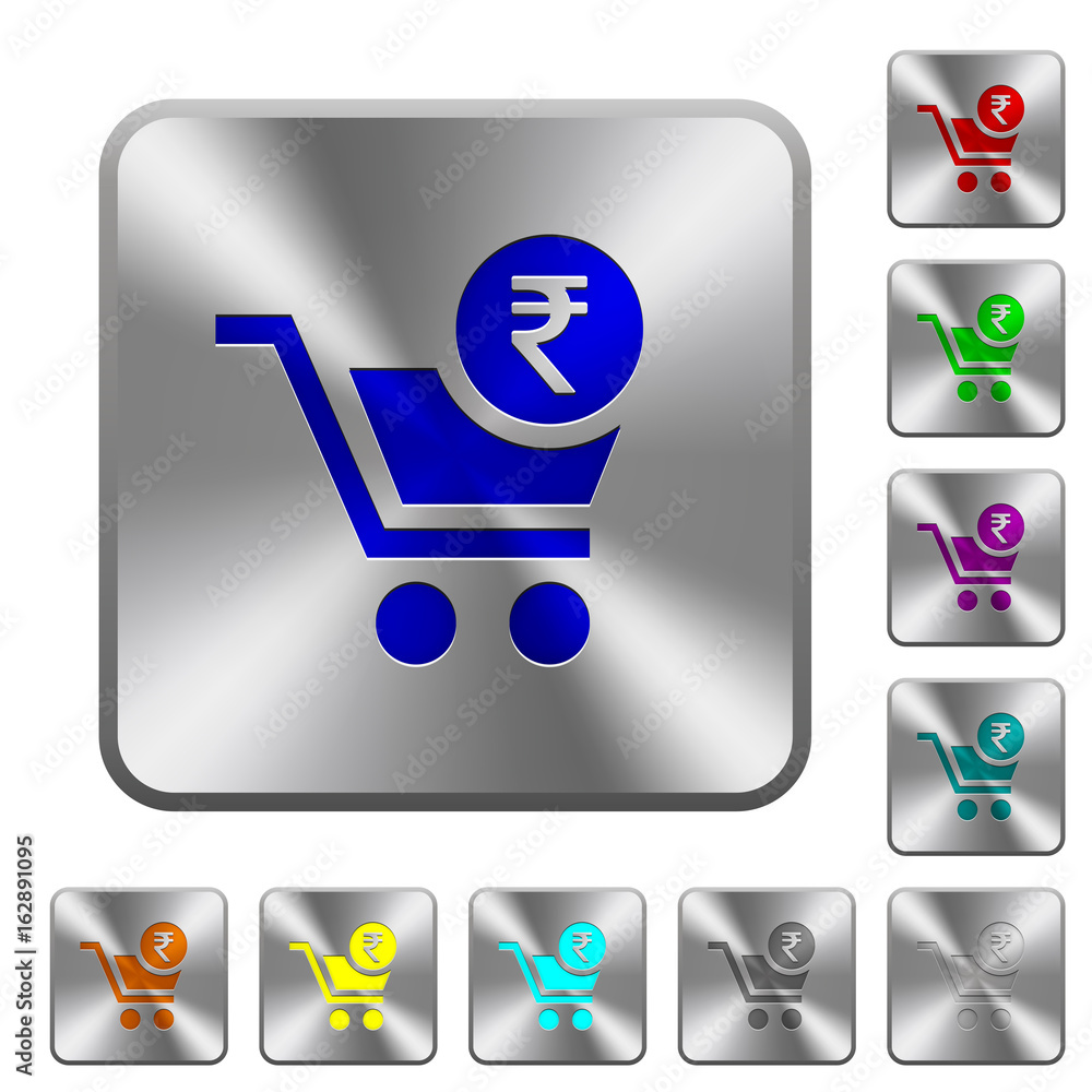 Checkout with Rupee cart rounded square steel buttons Checkout with Rupee cart rounded square steel buttons