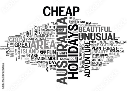 AUSTRALIA CHEAP HOLIDAYS TO THREE CITIES TEXT WORD CLOUD CONCEPT