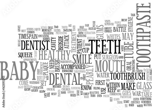BABY WAR ON PLAQUE ATTACK TEETH TEXT WORD CLOUD CONCEPT