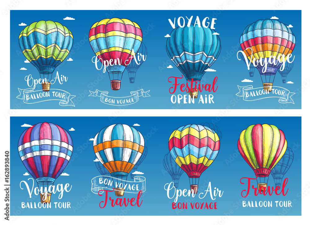 Obraz premium Vector banners for hot air balloon voyage festival
