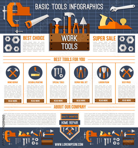 Vector landing page template for repair work tools