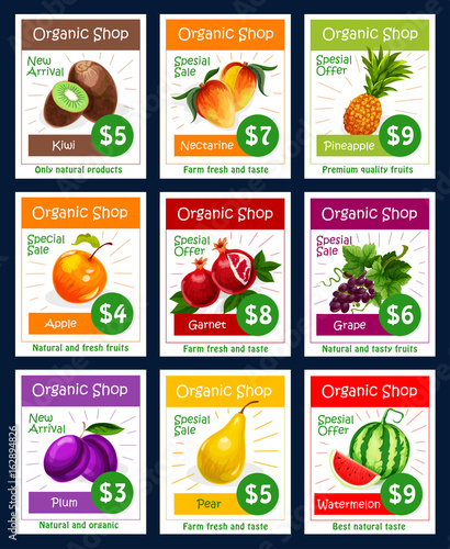 Vector fruits price cards set for fruit shop