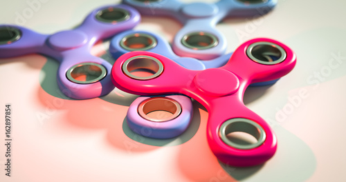 Group of fidget spinner stress relieving toy 3d illustration