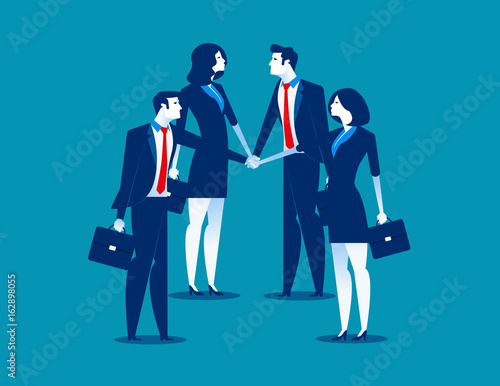Business team with their hand together. Concept business vector illustration.
