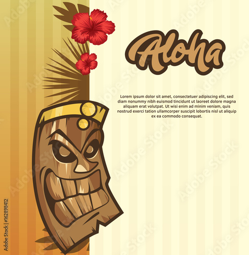 Tiki tribal mask. Tiki bar banner. Vector illustration. Hawaiian element