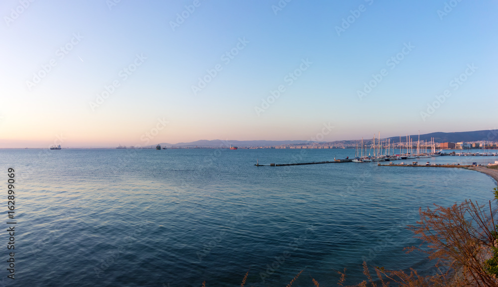 The gulf of Thessaloniki, Greece, at dusk 