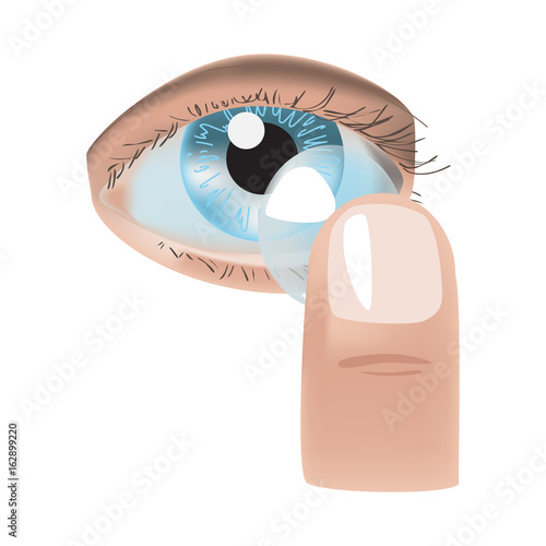 Realistic style vector illustration with eye and contact lens