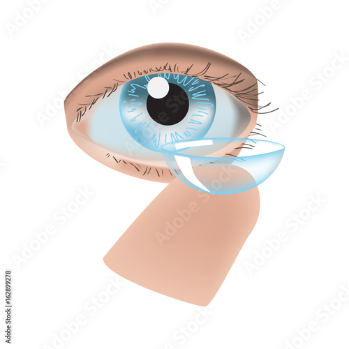 Realistic style vector illustration with eye and contact lens
