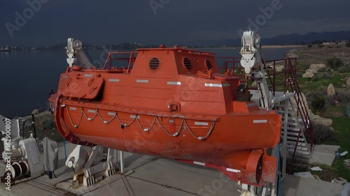 Fethiye, Turkey - 18th of January, 2017: 4K Bathyscaphe on land high and dry photo