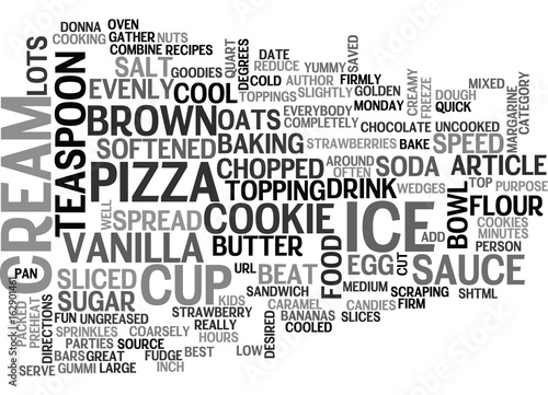 BEST RECIPES ICE CREAM COOKIE PIZZA TEXT WORD CLOUD CONCEPT
