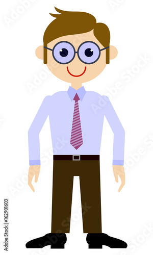 A man with glasses in a white shirt and brown trousers. Business style. Vector clip art.