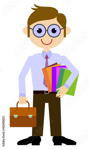 Teacher with a briefcase and books. Vector clip art.