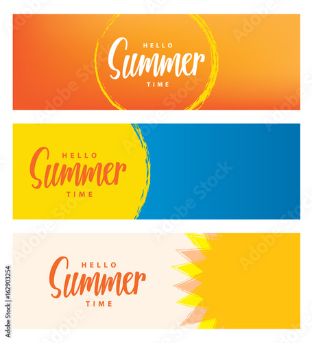 Hello summer time heading 3 design for banner or poster. Summer event concept. Vector illustration.