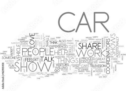 WHAT CAN YOU DO AT CAR SHOWS TEXT WORD CLOUD CONCEPT