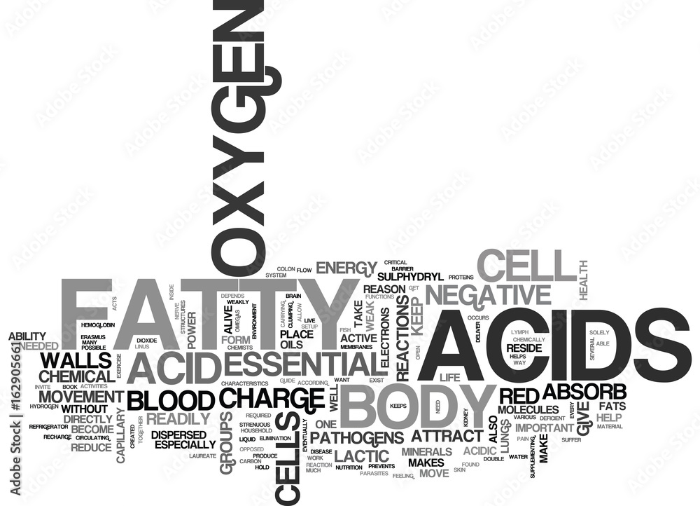 WHAT DO ESSENTIAL FATTY ACIDS DO IN YOUR BODY TEXT WORD CLOUD CONCEPT