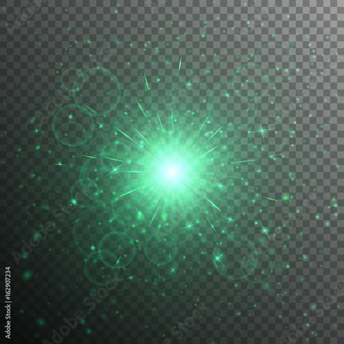 Bright star with a green light effect on a translucent background
