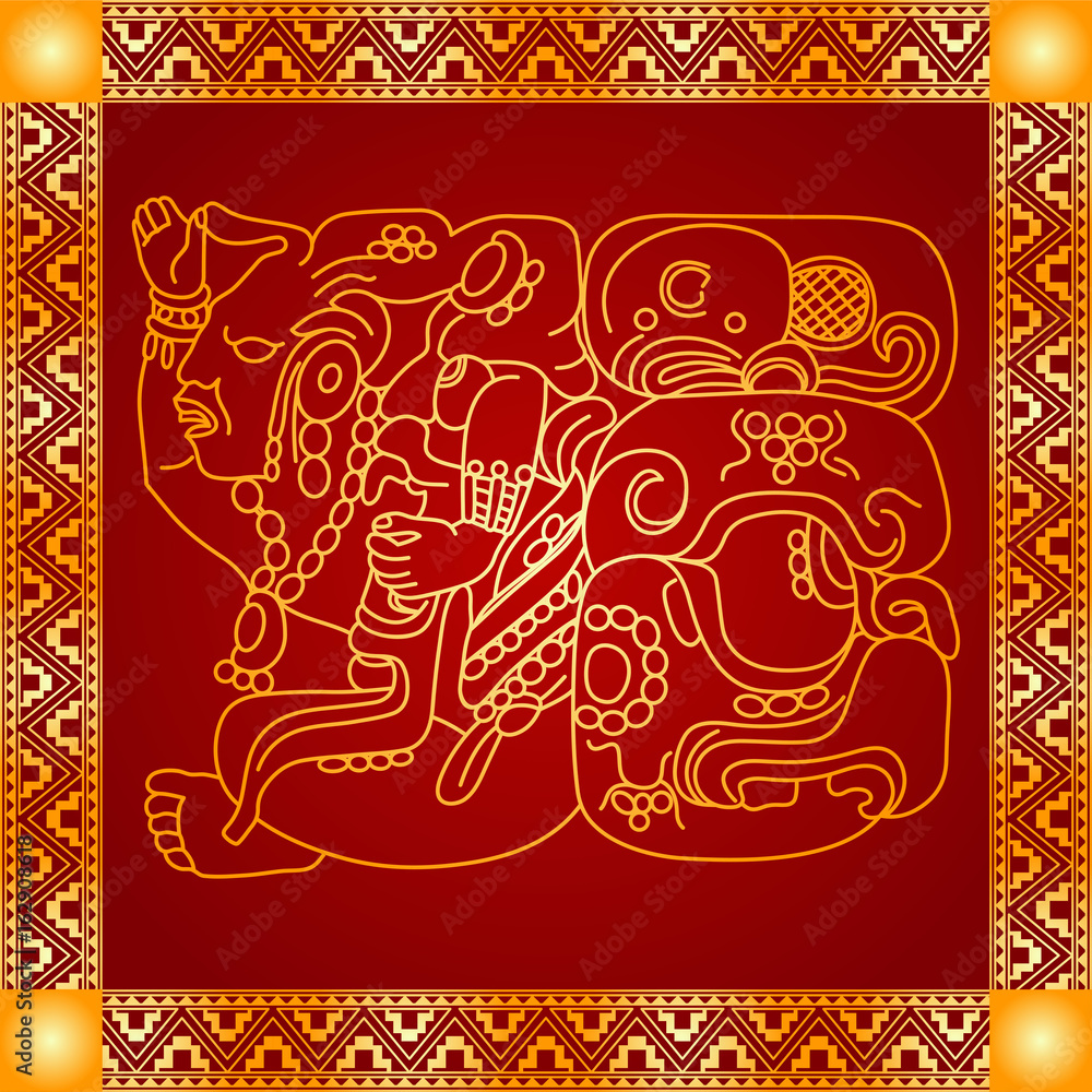 Golden symbolic vector ornaments of American native Indians, Aztec and Maya Golden symbolic vector ornaments of American native Indians, Aztec and Maya