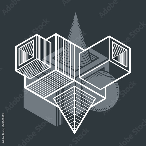 Engineering three-dimensional construction, abstract vector trigonometric shape.