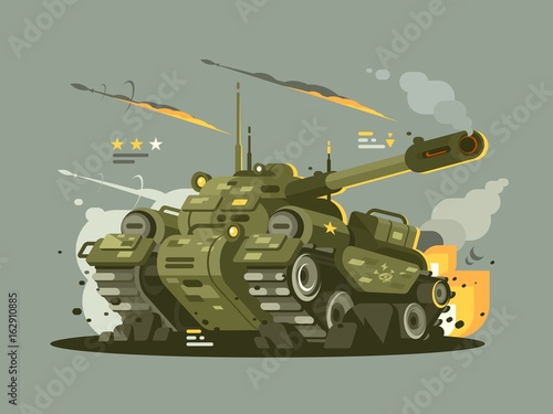 Military tank in fire