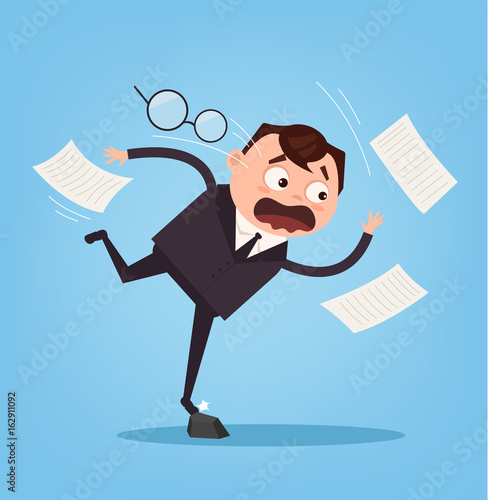 Falling unsuccessful sad office worker business man character. Bad luck. Vector flat cartoon illustration
