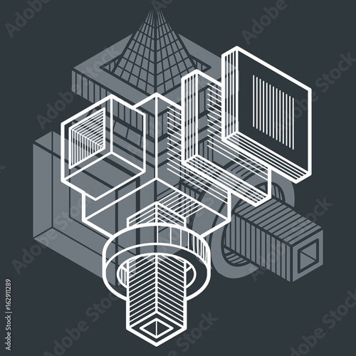 Engineering three-dimensional construction, abstract vector trigonometric shape.