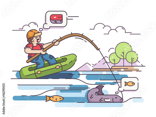 Fisherman in rubber boat
