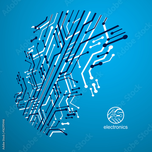 Vector circuit board with electronic components of technology device. Computer motherboard cybernetic abstraction. Electronic microprocessor