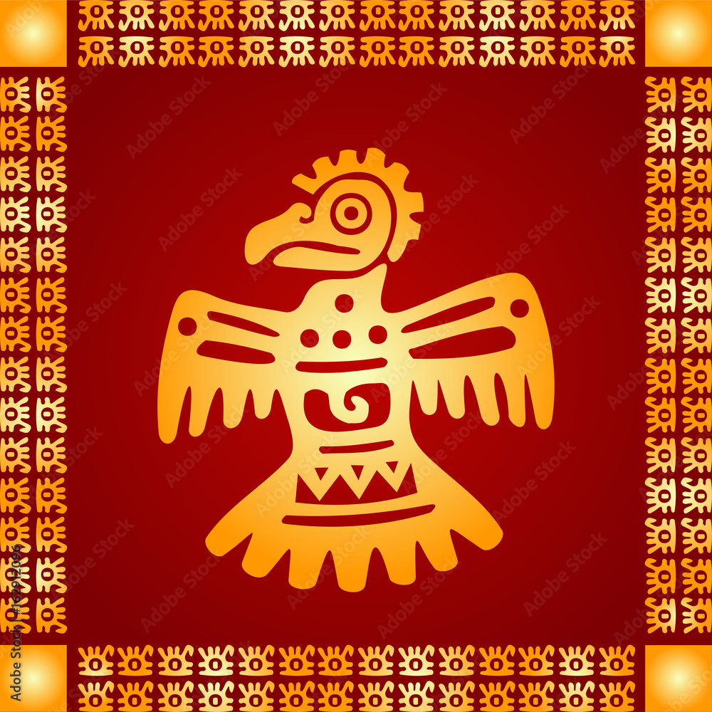 Golden symbolic vector ornaments of American native Indians, Aztec and Maya Golden symbolic vector ornaments of American native Indians, Aztec and Maya