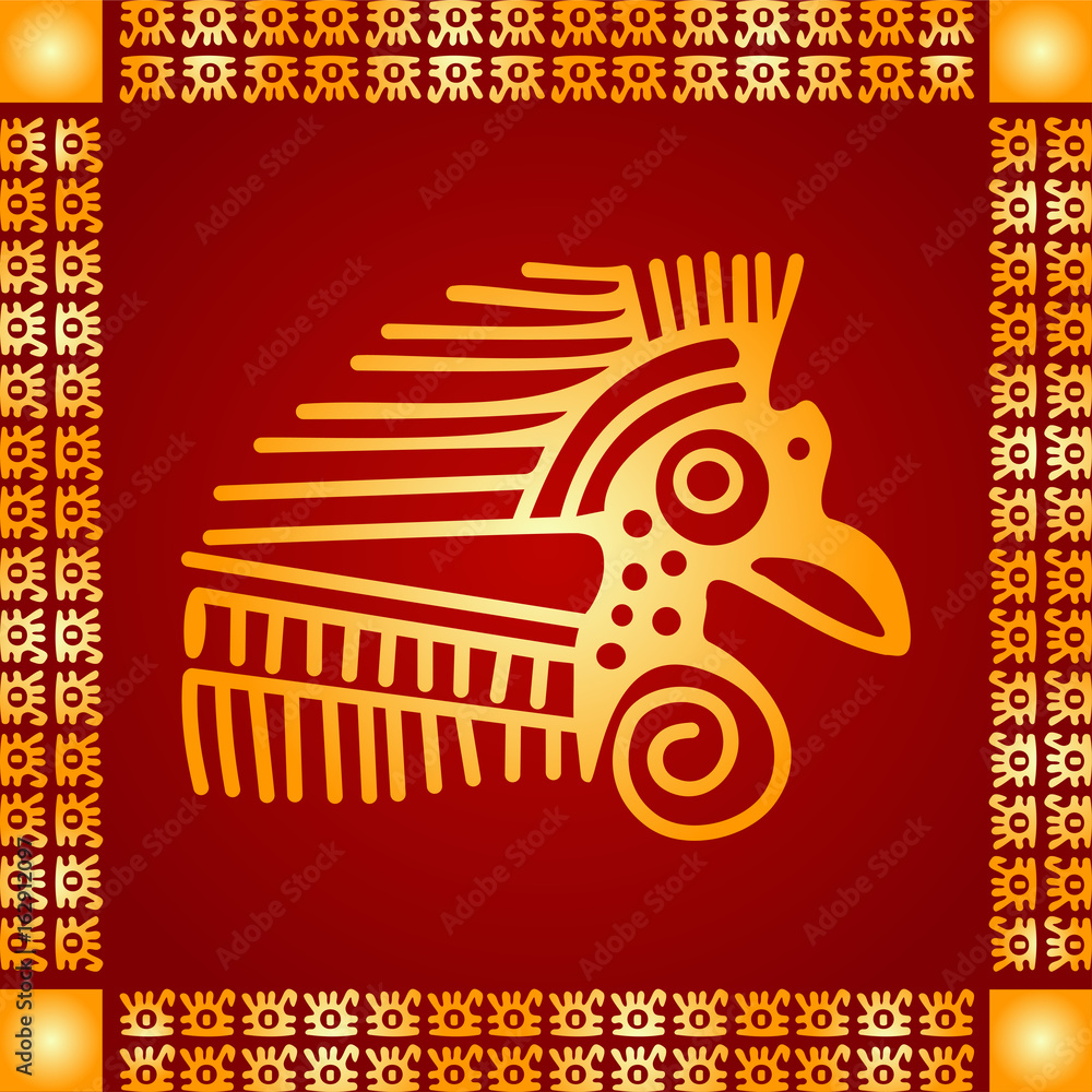 Fototapeta premium Golden symbolic vector ornaments of American native Indians, Aztec and Maya
