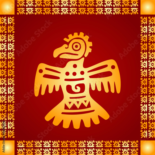 Golden symbolic vector ornaments of American native Indians  Aztec and Maya