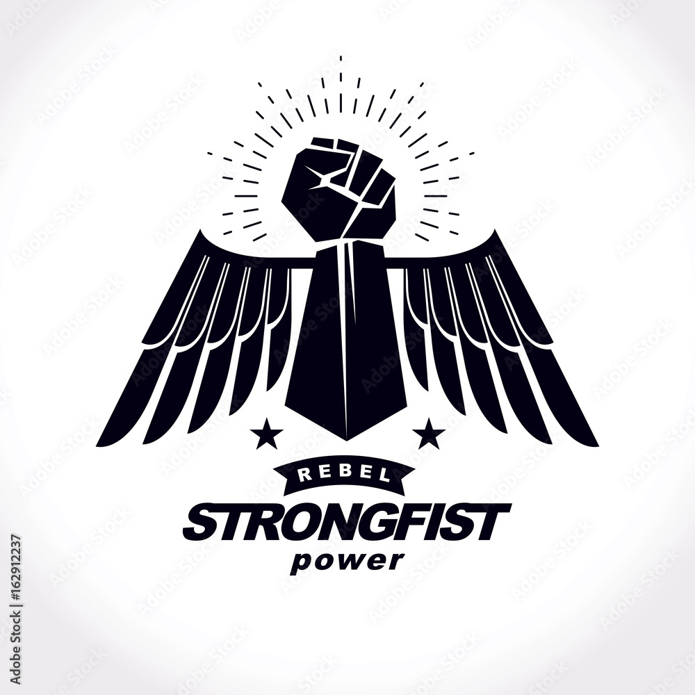 Strong raised arm of athletic man vector illustration. Martial arts championship abstract symbol. Strong raised arm of athletic man vector illustration. Martial arts championship abstract symbol.