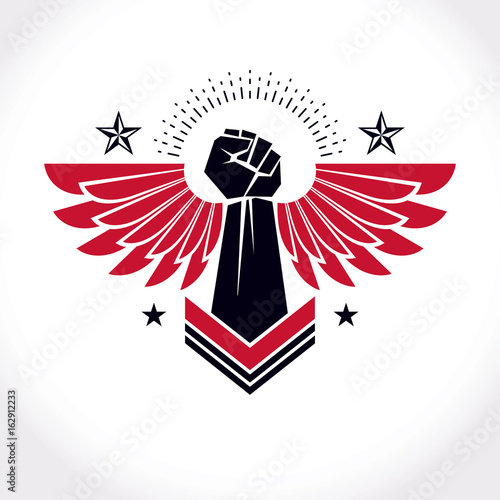 Strong fist of a muscular man vector illustration. Best fighter vector symbol, triumph concept.