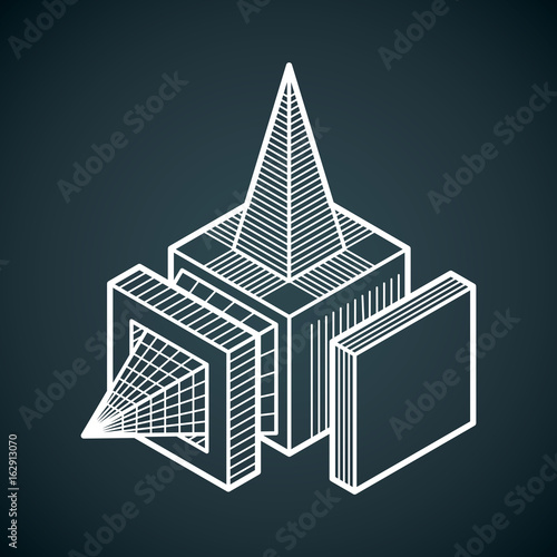 Engineering three-dimensional construction, abstract vector trigonometric shape.