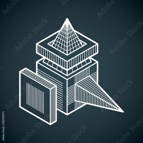 Abstract trigonometric construction, vector dimensional design template.