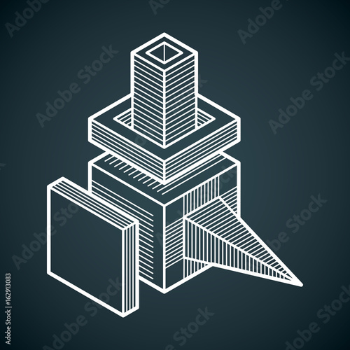 Engineering three-dimensional construction, abstract vector trigonometric shape.