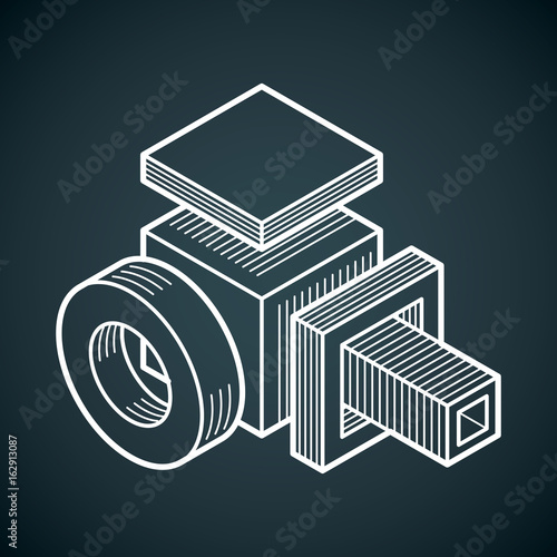 Engineering three-dimensional construction, abstract vector trigonometric shape.
