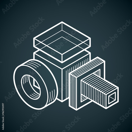 Engineering three-dimensional construction, abstract vector trigonometric shape.