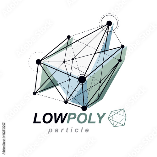 Vector abstract 3d mesh object, technology low poly template . Construction industry logo.