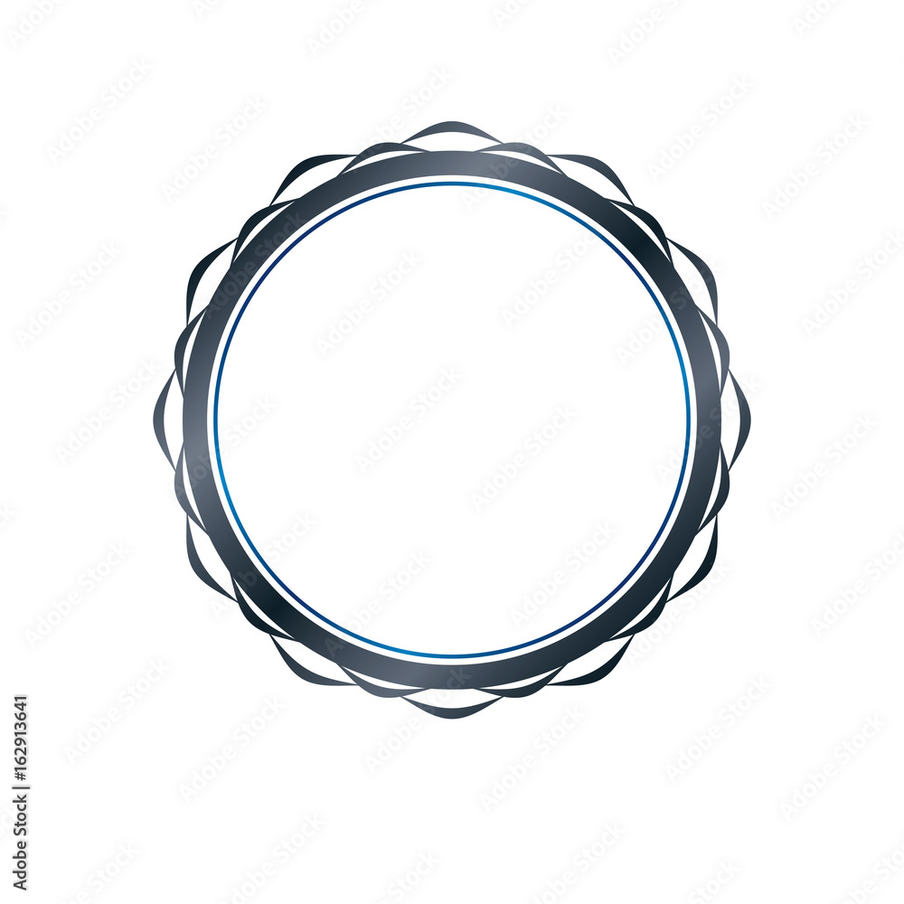 Luxury round frame with empty copy-space, classic heraldic blank circular shape created with undulate stripes and curves. Retro style label, decorative mirror border. Luxury round frame with empty copy-space, classic heraldic blank circular shape created with undulate stripes and curves. Retro style label, decorative mirror border.
