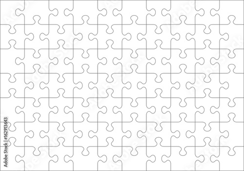 Jigsaw puzzle blank template or cutting guidelines of 70 transparent pieces. Classic style pieces are easy to separate (every piece is a single shape).
