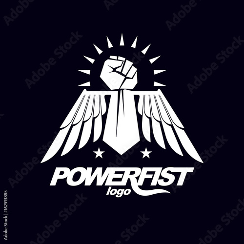 Vector illustration of a clenched fist raised up. Boxing club abstract emblem can be used as tattoo.