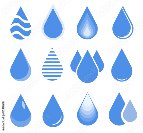 water drop set, blue drop buttons. Vector Illustration