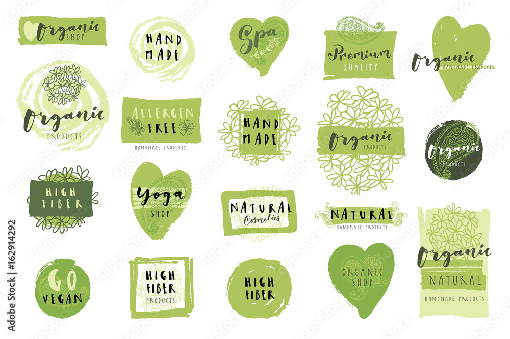 Set of Organic Handmade Product labels, stickers, badges, patches, logo templates Set of Organic Handmade Product labels, stickers, badges, patches, logo templates