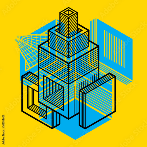 Engineering three-dimensional construction, abstract vector trigonometric shape.